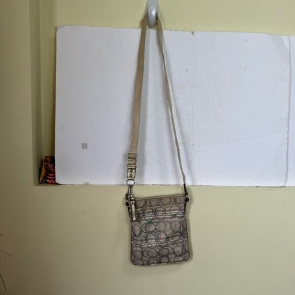 Coach CC Small Crossbody Shoulder Bag Fabric Check Metallic Leather Zip Pocket - Picture 11 of 16